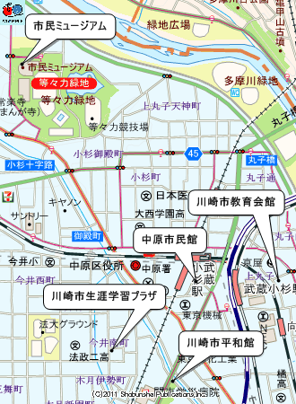 武蔵小杉駅周辺の一時滞在施設マップ