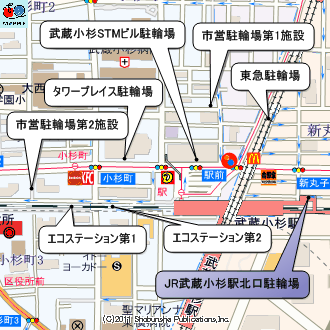 武蔵小杉駅周辺・南武線以北の駐輪場マップ