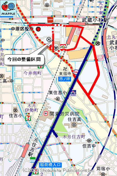 武蔵小杉駅周辺の自転車ナビマーク設置計画