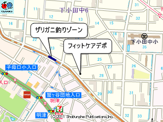 江川せせらぎ遊歩道のザリガニ釣りゾーンマップ