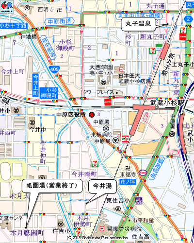 今井湯・祇園湯・丸子温泉のマップ
