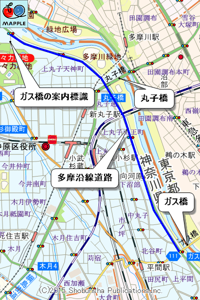 丸子橋・ガス橋のマップ