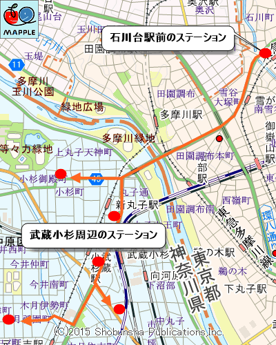 石川台と武蔵小杉周辺のハローサイクリングマップ