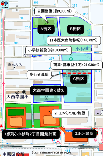 小杉駅北側地区再開発マップ（川崎市のまちづくり方針を反映）