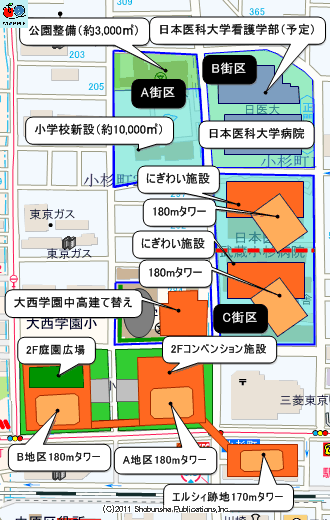 武蔵小杉駅北口地区再開発マップ