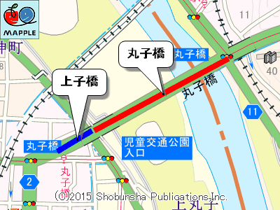 上子橋と丸子橋のマップ