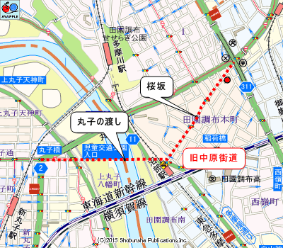 旧中原街道・桜坂と「丸子の渡し」マップ