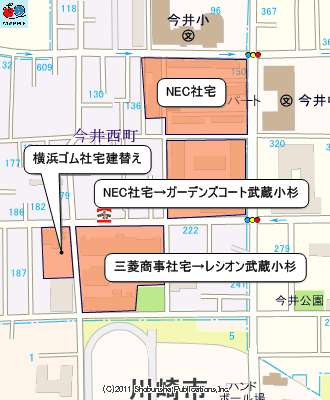 今井西町周辺の社宅動向マップ（拡大）