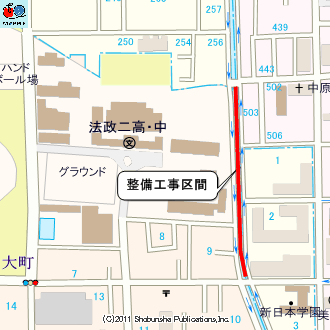 渋川の遊歩道整備が行われている区間