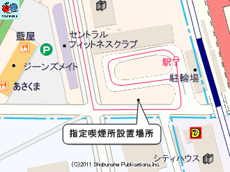横須賀線武蔵小杉駅ロータリーの指定喫煙所設置位置