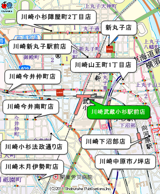 武蔵小杉駅周辺のセブンイレブンマップ