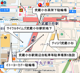 武蔵小杉東急スクエア・中原図書館周辺駐輪場マップ