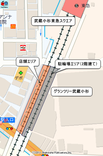 東急線高架下の店舗新設および駐輪場図
