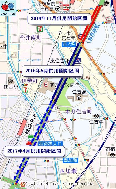 綱島街道の自転車専用レーン整備マップ