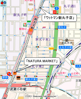 「ワットマン新丸子店」「NATURA MARKET」のマップ