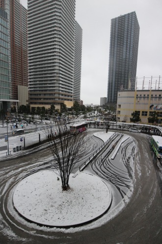 武蔵小杉駅新駅周辺の雪景色